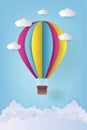 Vector Illustration Origami Colorful Hot Air Balloon and Cloud. paper art and craft style.