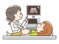 Illustration of a pregnant woman undergoing ultrasound