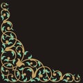 ornamental design pattern on frame corner border, black color background Royalty Free Stock Photo