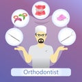 Vector illustration of orthodontist with defferent dental instruments