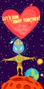 Vector illustration about outer space for Valentines day.