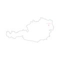 Vector illustration of outline Austria map with capital city Vienna.