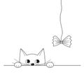 Vector illustration of cute peeking kitten playing with a cat toy Royalty Free Stock Photo