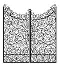 Vector illustration of outline detailed wrought iron gate, isolated