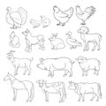 Vector illustration of outline figures of farm animals. Animals in line style on white background. Royalty Free Stock Photo