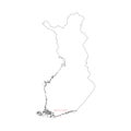 Vector illustration of outline Finland map with capital city Helsinki.