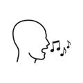 Vector illustration of outline head silhouette singing.