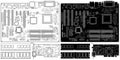 Vector illustration outline of old computer motherboard, memory and graphics card Royalty Free Stock Photo