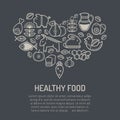 Vector illustration with outlined food icons forming a heart shape