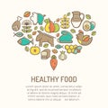 Vector illustration with outlined food icons forming a heart shape