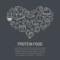 Vector illustration with outlined food icons forming a heart shape