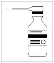 Vector illustration with outlines of bottle with medicine throat spray, aerosol medication container. Isolated on white