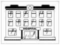 Vector illustration with outlines of medical facility, hospital, ambulance. For web, logo, app, UI. Isolated Royalty Free Stock Photo