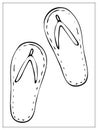 Vector illustration with outlines of pair of beach sandals, flip-flop. For web, logo, icon, app, UI. Isolated. Cartoon Royalty Free Stock Photo