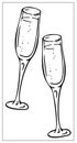 Vector illustration with outlines of two glasses of sparkling wine, champagne. For web design, logo, icon, app, UI Royalty Free Stock Photo