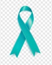 Vector illustration of ovarian cancer awareness tapes isolated on a transparent background. Realistic vector teal silk ribbon with