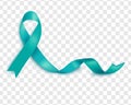 Vector illustration of ovarian cancer awareness tapes isolated on a transparent background. Realistic vector teal silk ribbon with