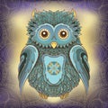 Vector illustration of owl and ornamental background