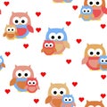 Vector illustration. Owls and hearth seamless pattern for wallpaper and more. Royalty Free Stock Photo