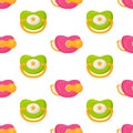 Vector illustration of the pacifier pattern. Baby pacifier seamless background pattern. Royalty Free Stock Photo