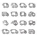 vector illustration of package delivery truck icon design set in black line style Royalty Free Stock Photo
