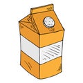 Vector illustration of a package of juice or milk. Packing for liquid products. Hand drawn