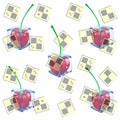 Vector illustration for packing paper with realistic cherry in ice cubes.