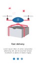 Vector illustration with page for mobile application for contactless delivery. The drone flies with the delivery of the parcel.