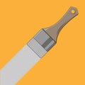 Vector illustration of a paintbrush with a short bristle paint on a yellow wall with gray paint