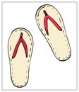 Vector illustration with a pair of beach sandals, flip-flop. For web, logo, icon, app, UI. Isolated. Cartoon style Royalty Free Stock Photo