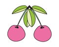 Vector illustration of a pair of cherries or sweet cherries in doodle style.