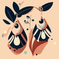 Vector illustration of a pair of owls on a branch with leaves generative AI Royalty Free Stock Photo