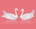 Vector illustration of a pair of paper origami swans Royalty Free Stock Photo