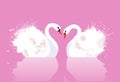Vector illustration of a pair of swans with watercolor splashes Royalty Free Stock Photo