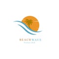 Palms, wave and sun logo badge. Design elements Royalty Free Stock Photo