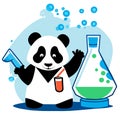 Vector illustration of a panda scientist with a flask and a shovel generative AI