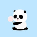 Vector Illustration: A panda is sitting on the ground, sticking tongue out, with a cotton candy / marshmallow