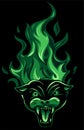 vector illustration of Panther Burning Flame Head on black background