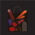 Vector illustration of a paper bag full of groceries