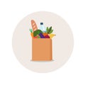 Vector illustration of paper shopping bag with fresh groceries