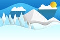 Vector illustration of paper snow mountains Christmas tree