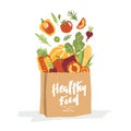 Papercut style vegetables in a paper shopping bag. Organic vegetables. Vector illustration Royalty Free Stock Photo