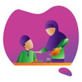 Flat Parents islamic breakfast illustration-ramadan kareem illustration