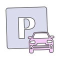 Vector illustration of a parking zone. Parking sign and car icon cartoon style on white isolated background Royalty Free Stock Photo