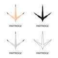 Vector illustration of partridge and trail icon. Set of partridge and quail stock symbol for web. Royalty Free Stock Photo