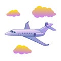 Vector illustration of passenger plane and clouds in cartoon style Royalty Free Stock Photo