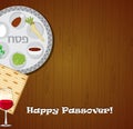 Vector illustration of Passover dinner , seder pesach. table with passover plate and traditional food