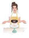 Pastry brunette girl with chocolate cake logo