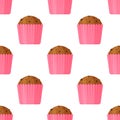 Vector illustration of the pattern of cupcakes in pink cups.