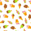 Vector illustration of a pattern of different twisted popsicles on a stick or in a cone. Royalty Free Stock Photo